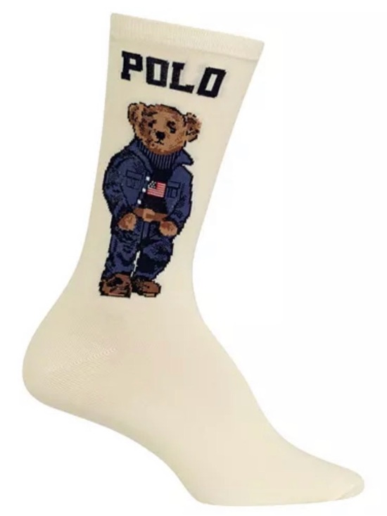 Polo Ralph Lauren Accessories - Polo by Ralph Lauren Cream Crew Socks with Navy Bear Motif
